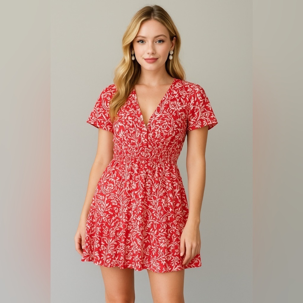New Anthropology The Somerset Mini Dress Size XSP Color Red Pink